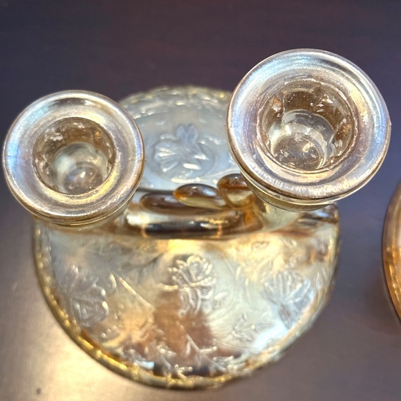 1950s Jeannette Glass Company Floragold candlesticks - Picture 4 of 7
